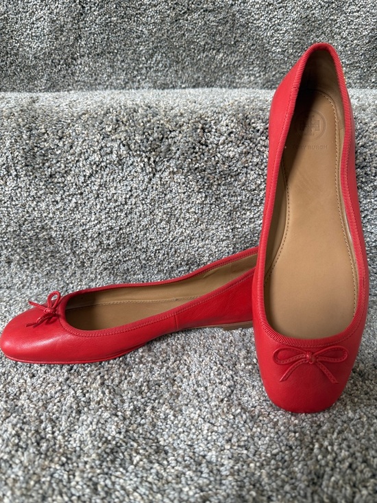 Tory Burch Shoes - Tory Burch Orange/Red Leather Bow Ballet Flats